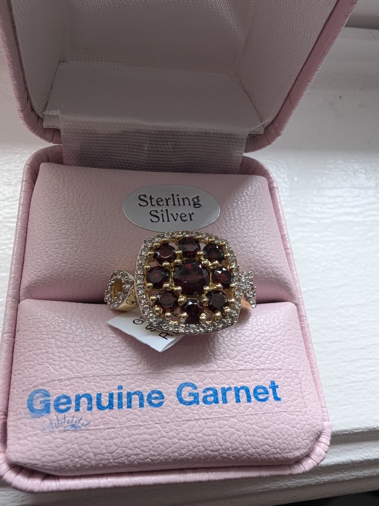 Brand New Gold Plated Silver Natural Garnet Ring For Sale